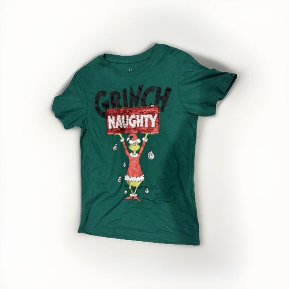 Dr. Seuss'Grinch Naughty/Nice Reversible Sequence T Shirt Girls SmallNew - Picture 2 of 7